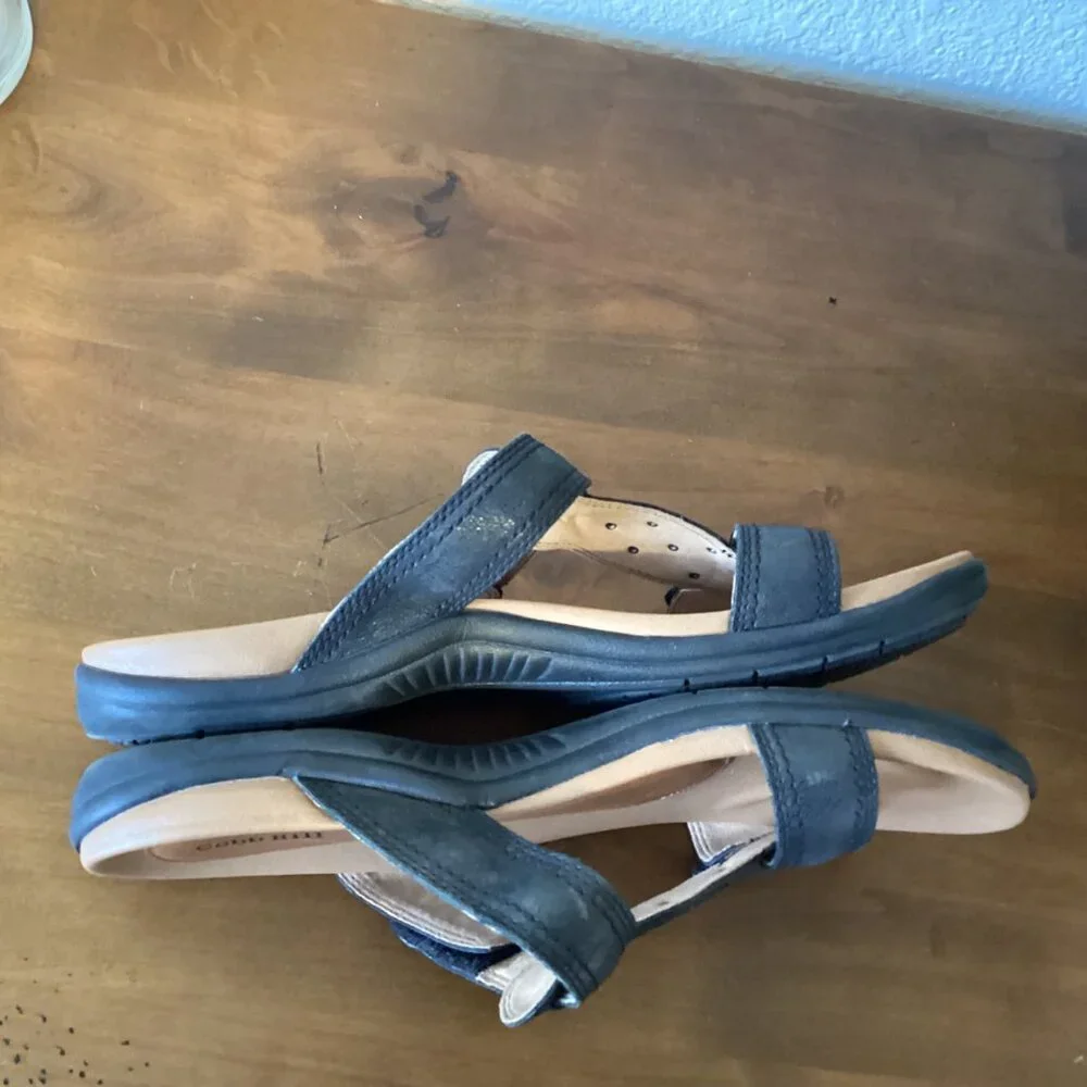 Cobb Hill Rubery Leather Sole Slide Black Hook & Loop Women’s Sandals Size 10 M